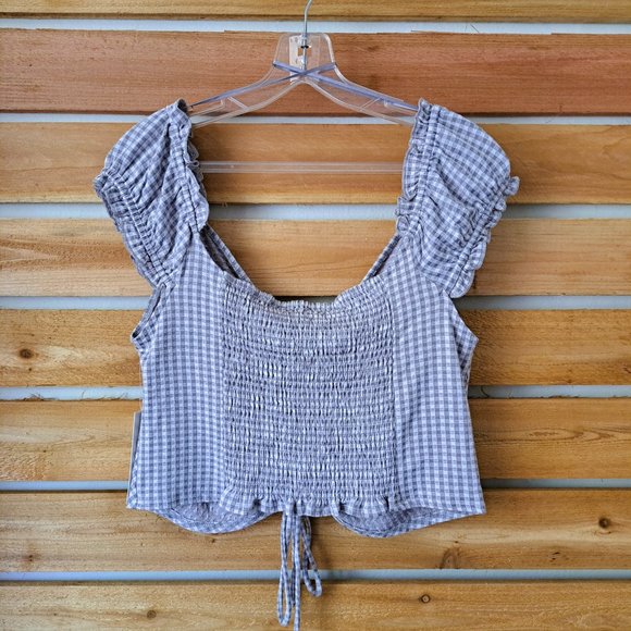 Urban Romantics Juniors Plaid Crop Tops Gray/White Size L NWT - Picture 7 of 12